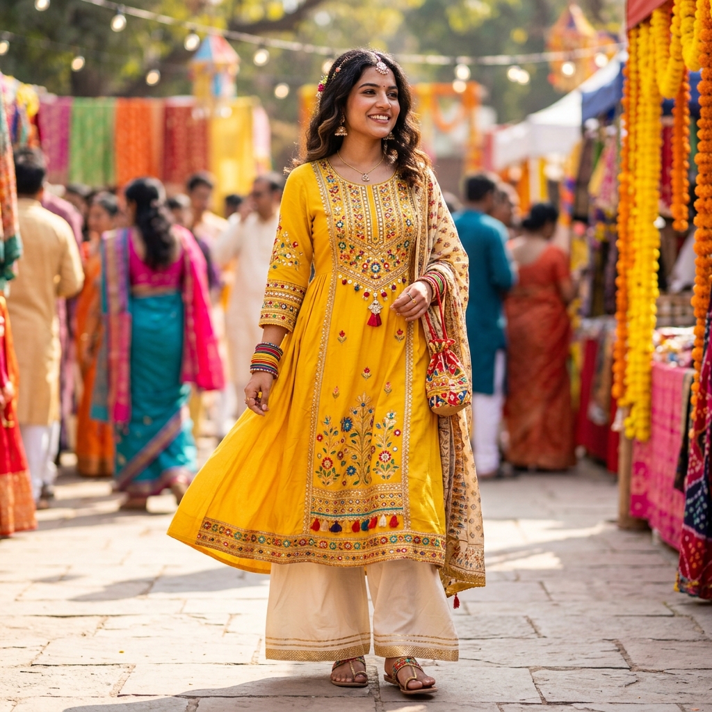Yellow Rayon Festival Kurti